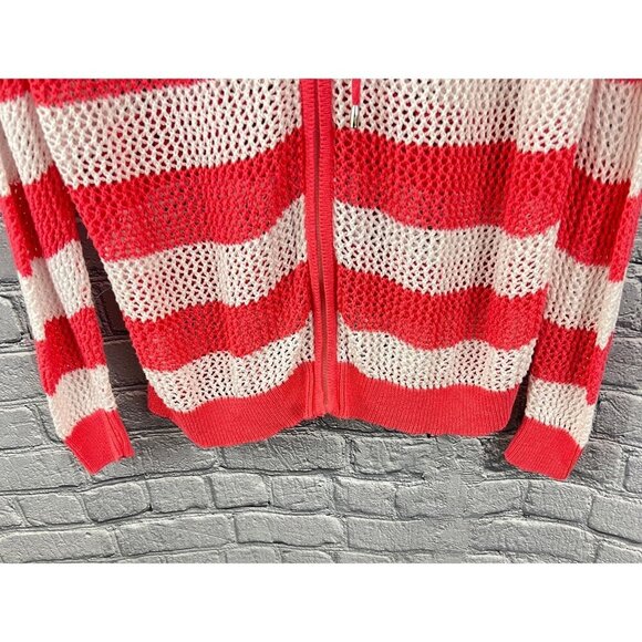 Quacker Factory Womens Plus 1X  Knit Swim Cover Up Stripe Hoodie Pink  White - Picture 6 of 6